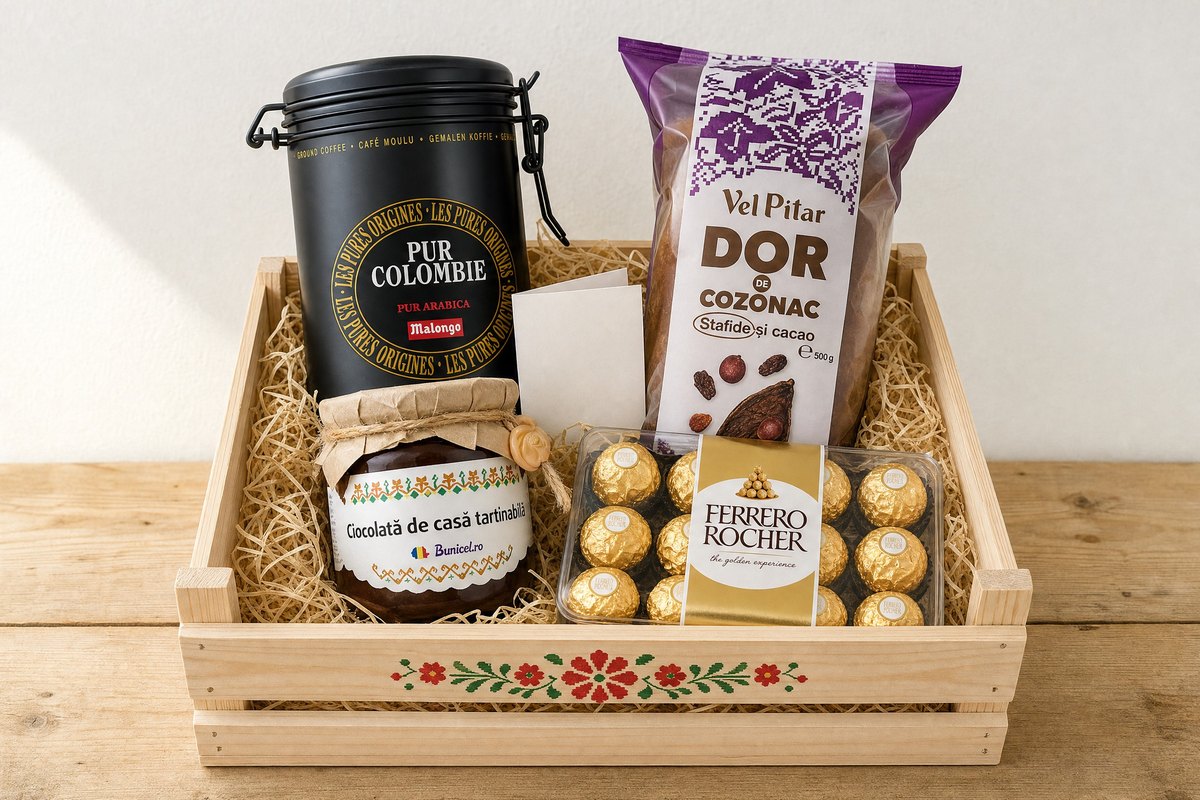 Cadoul cu Cafea — lădiță cu produsele din listă