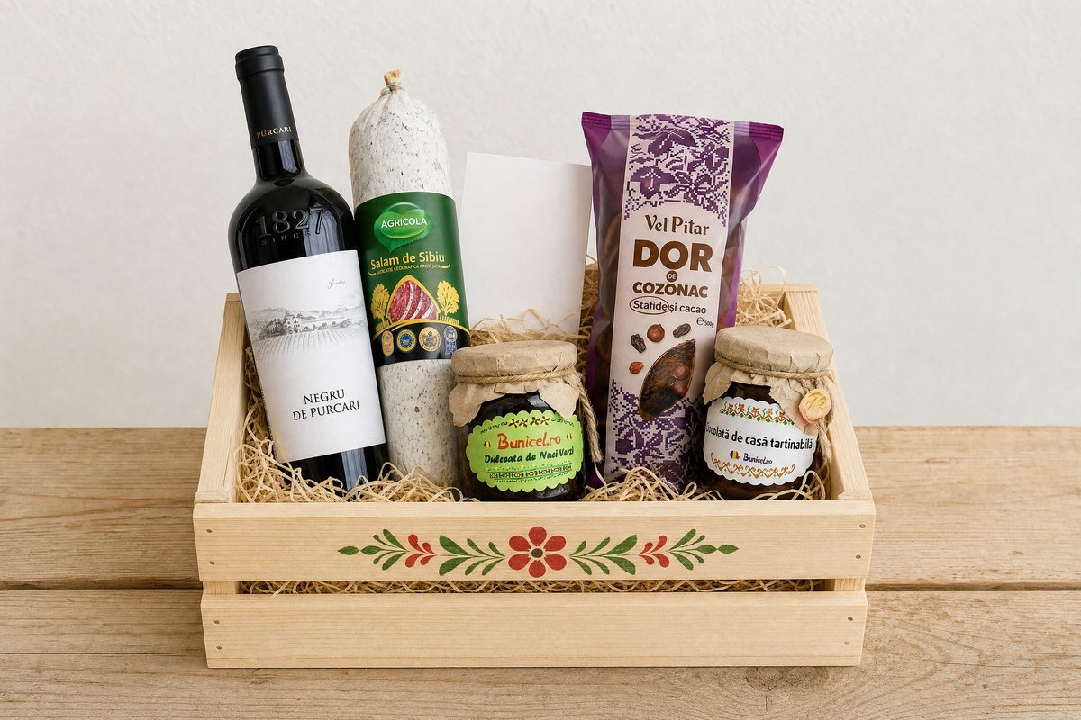 Cadoul cu Vin — lădiță cu produsele din listă